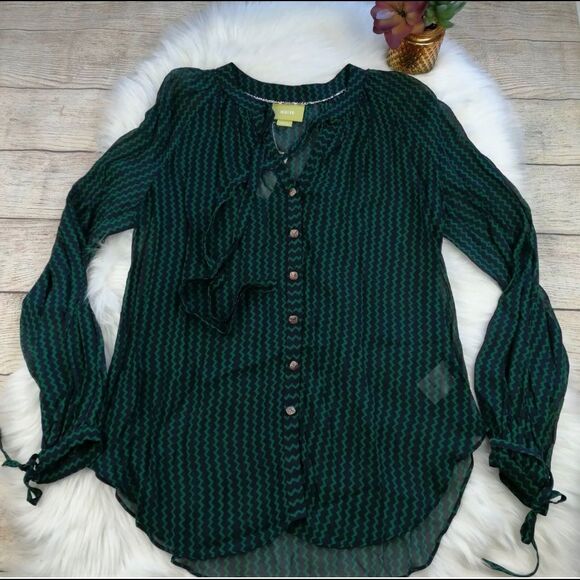 MAEVE Anthropologie Viscose Blouse Medium Green - Picture 6 of 6